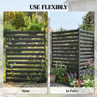 Outsunny Tuinomheining 2 Panelen 91 x 152 cm Metalen Zichtbeschermingshek met Palen & Beschermdoppen Roestvrij Zwart(m-5)