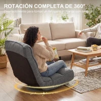 HOMCOM Silla de Suelo Plegable Silla de Lectura Giratoria 360° con Respaldo Ajustable en 5 Posiciones 58x107x79 cm Gris(m-4)