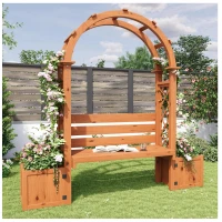 Banco-pérgola con maceteros y enrejado curvado, función triple: banco, macetero y soporte para trepadoras, 160x30,5x160 cm, Color natural(m-5)