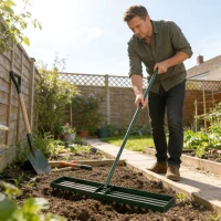 Outsunny Lawn Levelling Rake, 113 x 26 cm Lawn Leveller Lute with 169 cm Handle for Grass Soil Sand Yard Golf Course(m-7)