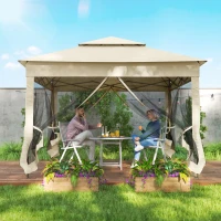 Outsunny Tonnelle de jardin pop-up pliant 3 x 3 m métal polyester imperméabilisé anti UV moustiquaires sac de transport crème(m-7)