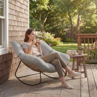 Outsunny Indoor Outdoor Rocking Chair, Oversized Rocking Egg Chair with Cushion for Living Room, Garden, Patio, Light Grey(m-9)