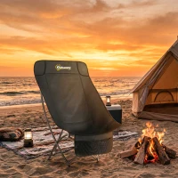 Outsunny Camping Chair for Adults Heavy Duty Folding Camp Chair with Side Pocket and Carry Bag Black(m-9)