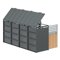 Mülltonnenbox mit hydraulischem Klappdeckel, 4-türiges Aufbewahrungsmodul, Lüftungslamellen, 264x80x118,5 cm, Grau+Naturfarbe(m-8)