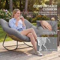 Outsunny Indoor Outdoor Rocking Chair, Oversized Rocking Egg Chair with Cushion for Living Room, Garden, Patio, Grey(m-5)