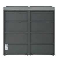 Mülltonnenbox mit integriertem Pflanztrog und Belüftung, abschließbarer zweiteiliger 2-türiger Schrank, 132x80x124,5 cm, Grau+Naturfarbe(m-8)