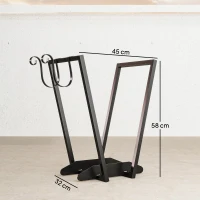 Outsunny Range-bûches porte bûche en acier avec 2 crochets et étagère inférieure pour intérieur et extérieur 45 x 32 x 58 cm noir(m-3)