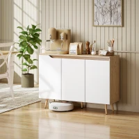 HOMCOM Buffet salon, meuble de rangement, 3 portes, étagères réglables et pieds en bois d'hévéa, 107x35x76,5cm, blanc et chêne(m-10)