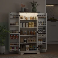HOMCOM Bufet pentru bucătărie, corp de depozitare pentru bucătărie, cu 12 rafturi pe uși, lumină LED magnetică, 60 x 40 x 120 cm, alb(m-4)