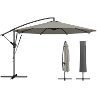 Outsunny 3 m Cantilever Parasol with Protective Cover and Wind Ropes, Banana Parasol with Crank Handle, Light Grey(m-10)