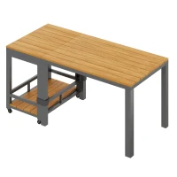 Set de sofá moderno para exterior, mesa desmontable, reposabrazos trenzados y cojines de asiento gruesos, Gris+Color natural(m-7)
