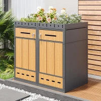 Doppel-Mülltonnenbox, 2‑fach Abfalltrennsystem, 132x80x124 cm, Grau+Naturfarbe(m-2)