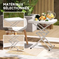 Outsunny Table d'appoint de jardin pliable en HDPE, table pliante extérieur hauteur réglable sur 5 niveaux, 65 x 45 x 70 cm blanc(m-6)