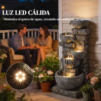 Outsunny Fuente de Jardín con Iluminación LED y Bomba Fuente Decorativa en Cascada de 5 Niveles 334x36x80 cm Multicolor(m-4)