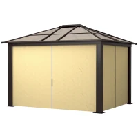 Outsunny Cenador para Jardín 3x3,6 m con Marco de Alumnio Pabellón para Exterior con Techo de Policarbonato Anti-UV Gazebo para Fiestas Eventos Beige(m-11)