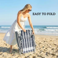 Outsunny Set 2 sedie spiaggia pieghevoli con tettuccio e schienale regolabile, Blu e Bianco(m-5)