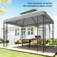 Outsunny Toldo de Recambio 4x3 m con Techo Doble Orificios de Drenaje y Protección UV Solo Toldo NO Incluye Marco Gris Claro(m-8)