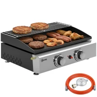 Outsunny Grill gazowy 5 kW przenośny stół grillowy z 2 palnikami, ceramiczna powłoka, ruszt grillowy, ruszt do podgrzewania(m-11)