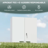 HOMCOM Dulap Medicamente de Perete cu Cheie, 3 Rafturi Interne și 8 Suporturi pentru Sticle, Dulap din MDF și Metal, pentru Bucătărie, Hol, Living, 53x20x53 cm, Alb(m-6)