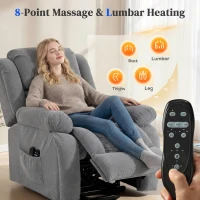 HOMCOM Recliner Armchair Lift Chair, Electric Recliner Chair with Vibration Massage and Heat, Wide Seat, USB Port, Light Grey(m-5)