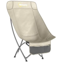 Outsunny Camping Chair for Adults Heavy Duty Folding Camp Chair with Side Pocket and Carry Bag Khaki(m-1)