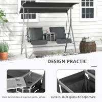 Outsunny Balansoar Exterior cu Măsuță de Cafea și Suport Central pentru Pahare, Leagăn cu 2 Locuri și Acoperiș, 175x112x158 cm, Gri(m-6)