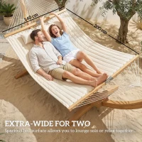 Outsunny Double Hammock 2 Person Swing Bed with Spreader Bars, Pillows, Pad, 200 x 140cm, Cream White(m-5)