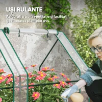 Outsunny Mini Seră de Grădină cu 4 Uși Rulabile și Prelată Extinsă, din Oțel și PE, 360x90x90 cm, Transparentă(m-7)