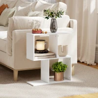 HOMCOM Side Table, Narrow End Table with Storage Shelves, S-Shaped, 3-Tier, 50W x 19.5D x 58H cm, White(m-2)