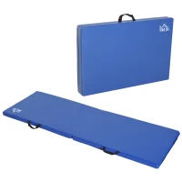 HOMCOM Tapis de gymnastique yoga pilates fitness pliable portable grand confort 180L x 60l x 5H cm revêtement synthétique bleu(m-12)