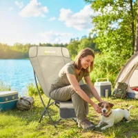 Outsunny Camping Chair for Adults Heavy Duty Folding Camp Chair with Side Pocket and Carry Bag Khaki(m-2)