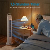 HOMCOM Turmventilator mit Fernbedienung, 7,5-Stunden-Timer, leiser Ventilator für Schlafzimmer, Weiß(m-6)