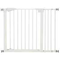PawHut Poartă pentru Câini de Talie Mică și Medie cu Dublă Încuietoare și Închidere Automată, 76-103x4.2x77 cm, Alb(m-1)