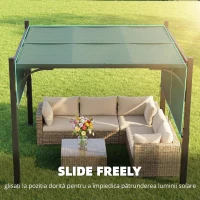 Outsunny Pergolă de grădină 3 x 3 m tonelă de grădină cu copertină glisantă, structură metalică, pentru exterior, Gri Închis(m-5)