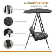 Outsunny 2 Seater Garden Swing Chair with Adjustable Tilting Canopy, Outdoor Hammock Bench with Steel Frame for Patio, 144 x 117 x 173 cm, Grey(m-6)