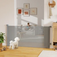 PawHut Barreira de Segurança para Cães Retrátil Extensível até 180 cm de Largura para Escadas e Portas Cinzento(m-4)