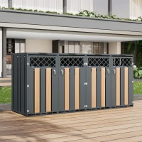 Mülltonnenbox mit hydraulisch gestütztem Klappdeckel, 4 separate Fächer, für Außenbereich, 264x80x118.5 cm, Grau+Naturfarbe(m-4)