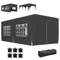 Outsunny Tonelă pliabilă 3 x 6 m Pop-Up, UPF50+ Înălțime reglabilă, cu sac de transport și saci de nisip, gri închis(m-7)