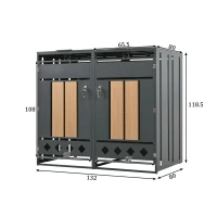 Mülltonnenbox mit hydraulischem Klappdeckel, 4 Fächer, abschließbare Türen, 264x80x118.5 cm, Grau+Naturfarbe(m-3)