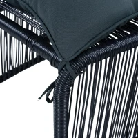 5-teiliges Outdoor Gartenmöbel-Set, Balkon-Loungeset mit 2 Stühlen, 2 Hockern und Glastisch, Schwarz+Grau(m-10)