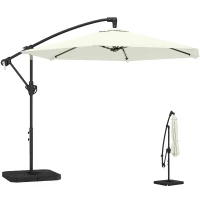 Outsunny Parasol déporté 3 m avec pied en croix et dalles lestage, parasol de jardin extérieur avec manivelle, crème(m-11)