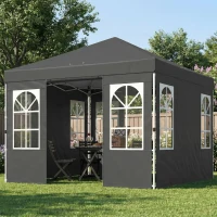 Outsunny Carpa Plegable 3x3 m Pop-up con UPF50+ 4 Laterales Desmontables Altura Ajustable y Bolsa de Transporte Gris Oscuro(m-2)