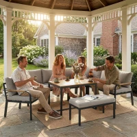 Outsunny 7 Seater Garden Furniture Set, Metal Garden Sofa Set with Cushions, Outdoor Furniture Conversation Sets, Light Grey(m-9)