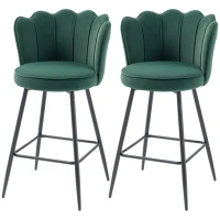 HOMCOM Set de 2 taburete de bar, scaune de bar cu spătar și suport pentru picioare, picioare din oțel, 54 x 55 x 97 cm, verde închis(m-7)