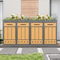 Mülltonnenbox mit Pflanztrog, für 4 Mülltonnen, Frontzugang mit Schloss und Griff, 264x80x124 cm, Grau+Naturfarbe(m-5)