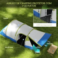 Outsunny Tenda de Campismo Dobrável para 3 Pessoas com 2 Quartos e Bolsa de Transporte 420x200x150 cm Azul Escuro e Verde(m-4)