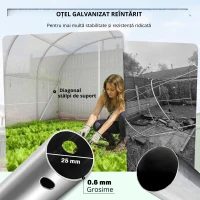 Outsunny Seră tunel de grădină 24 m², seră tunel cu cadru din oțel galvanizat, uși și 2 ferestre mari, alb(m-8)