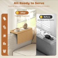 HOMCOM Tavă pentru Brațul Canapelei din Lemn de Bambus, Tăviță Flexibilă cu Tavă, Culoare Lemn(m-5)