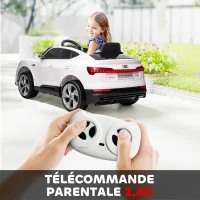 HOMCOM Voiture électrique enfants sous Licence Audi e-tron Sportback, véhicule électrique 12V Max. 5 Km/h avec télécommande 2,4G, phares LED, musique, klaxon, port USB, MP3, blanc(m-5)