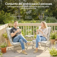 Outsunny Conjunto de Jardim de 3 Peças com 2 Cadeiras Lounge Mesa de Café e Almofadas para Exterior Pátio Varanda Cinzento Claro(m-4)